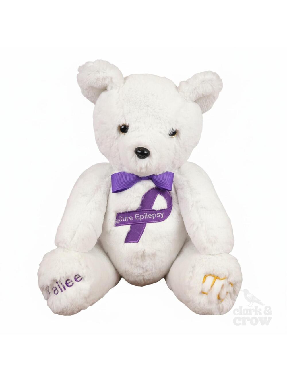 TG Bears 16" White Epilepsy Ribbon Jointed Teddy Plush by Artist Monica Collins